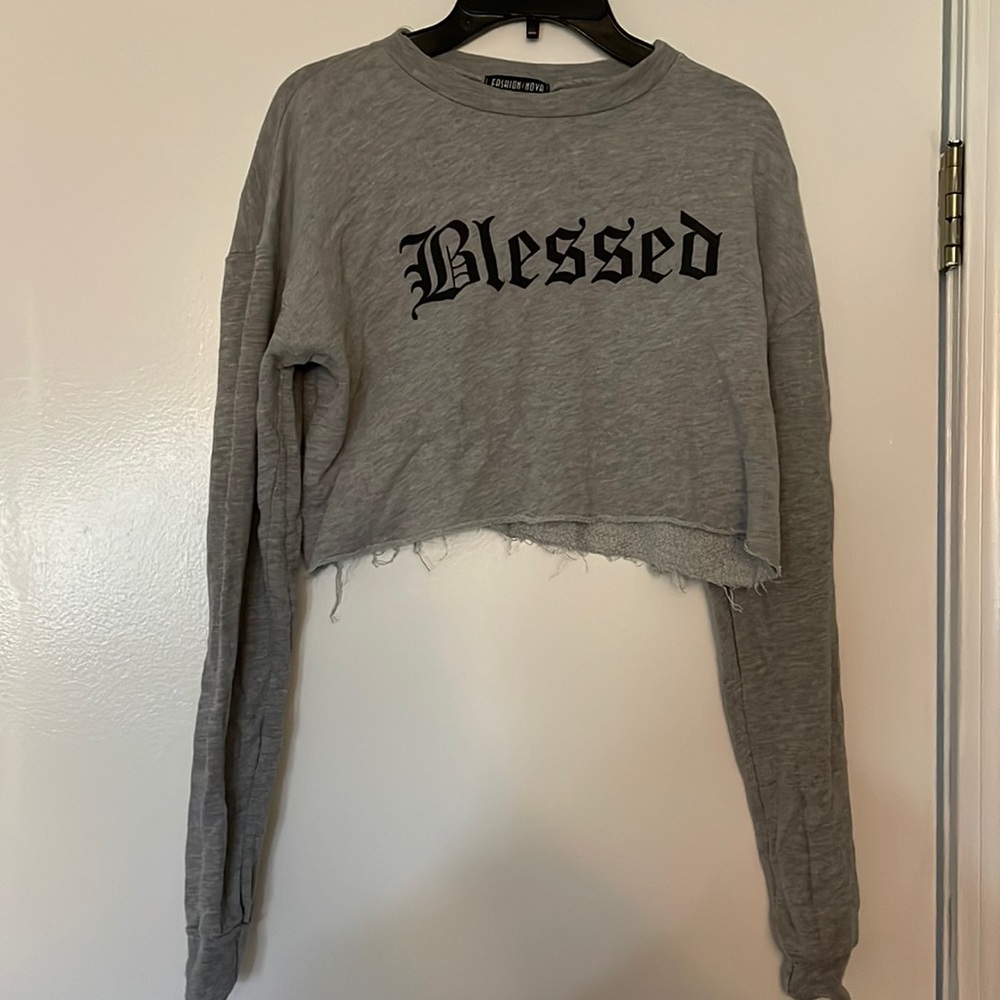 Fashion Nova, grey, cropped sweatshirt, size xs
